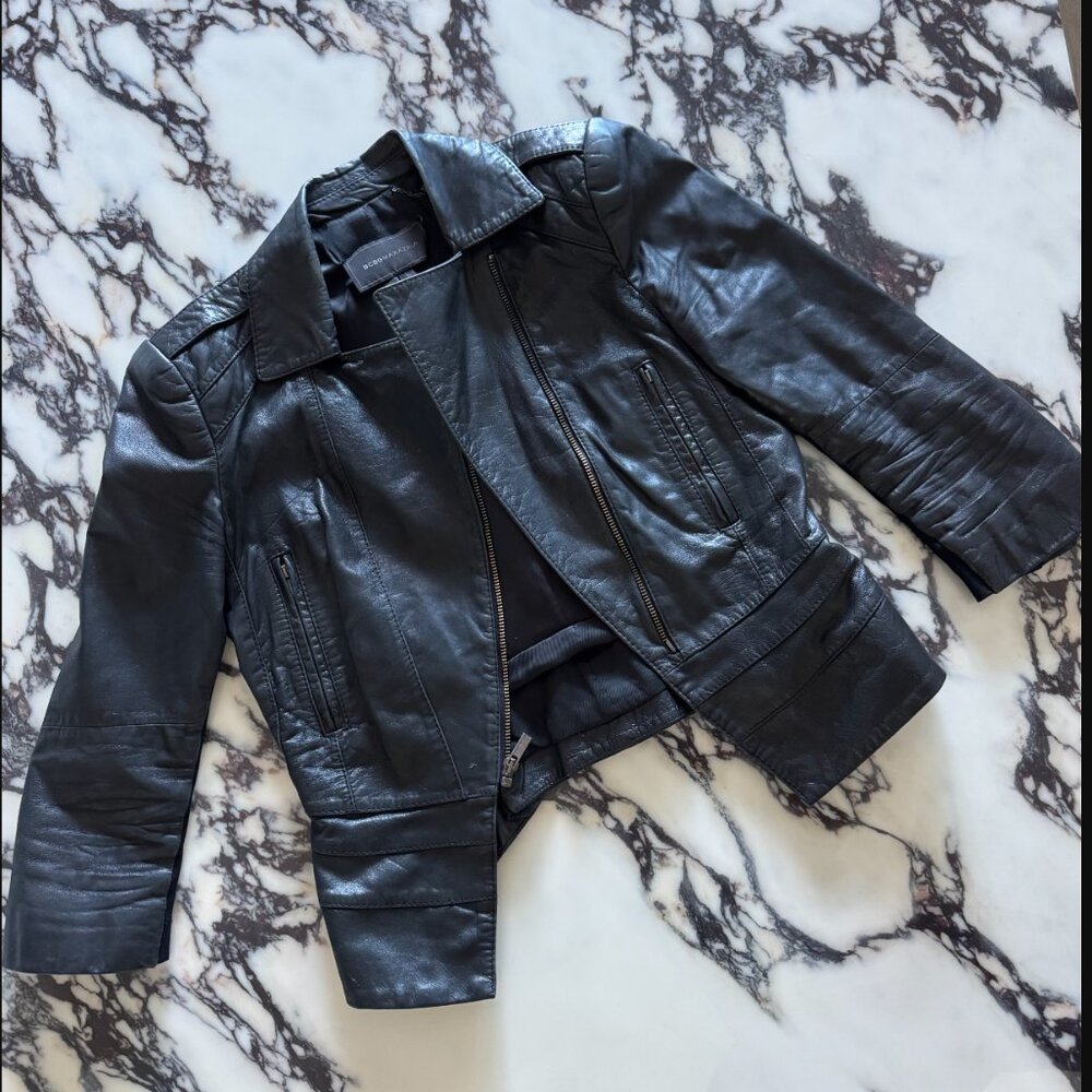 BCBGMaxAzria Black Leather Jacket. Size XS.